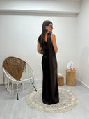 vestito monospalla satin marrone