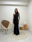 vestito satin monospalla nero