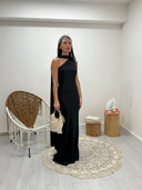 vestito satin monospalla nero